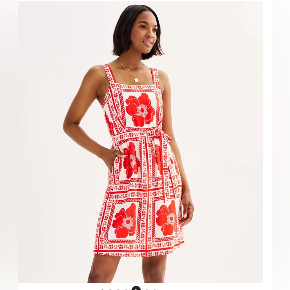 Draper James Tie Waist Dress Red Floral Size Small